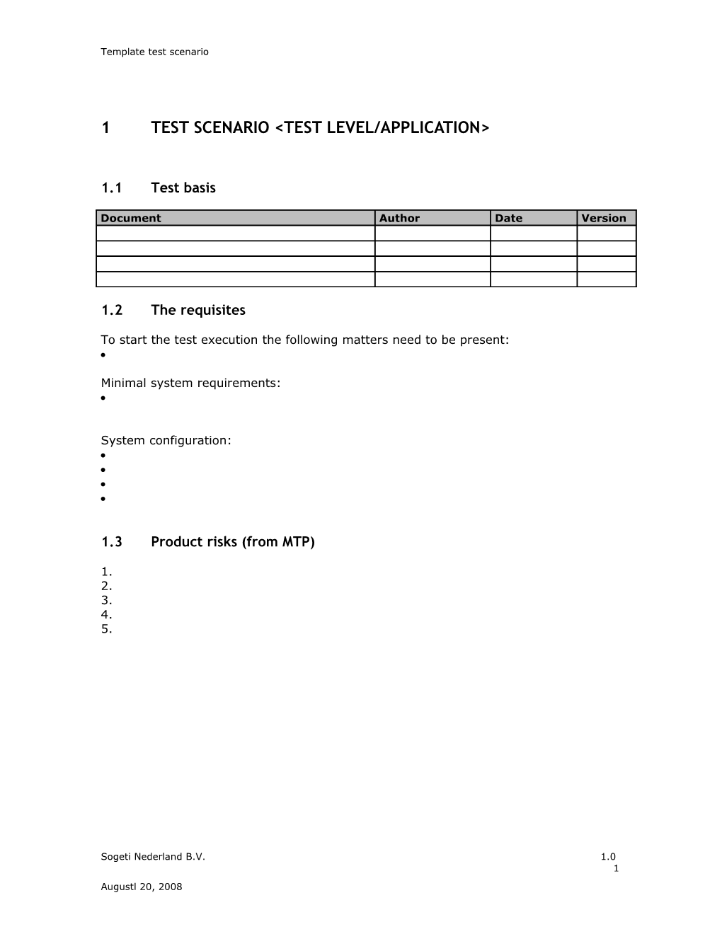 Template Test Scenario