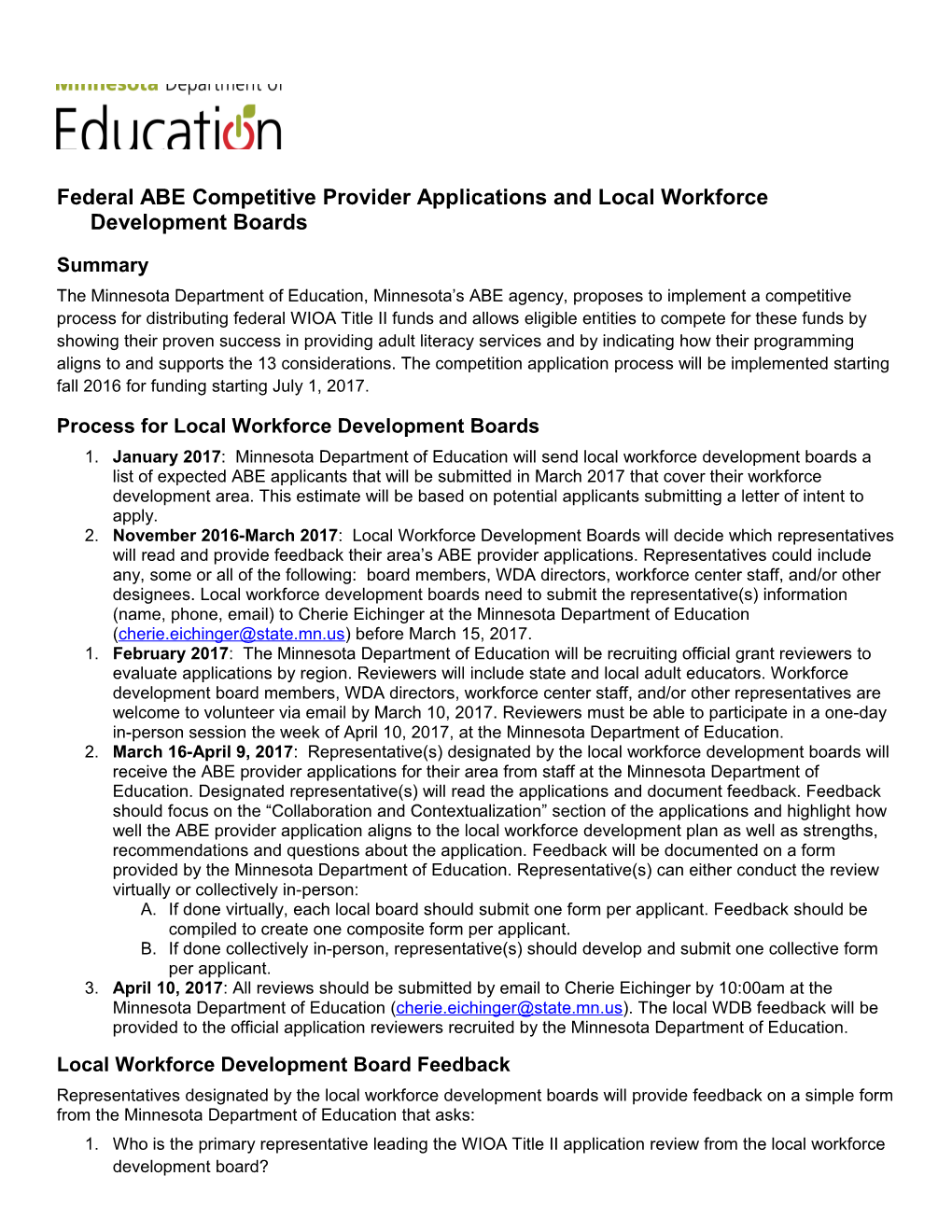 Federal ABE Competitive Provider Applications and Local Workforce Development Boards