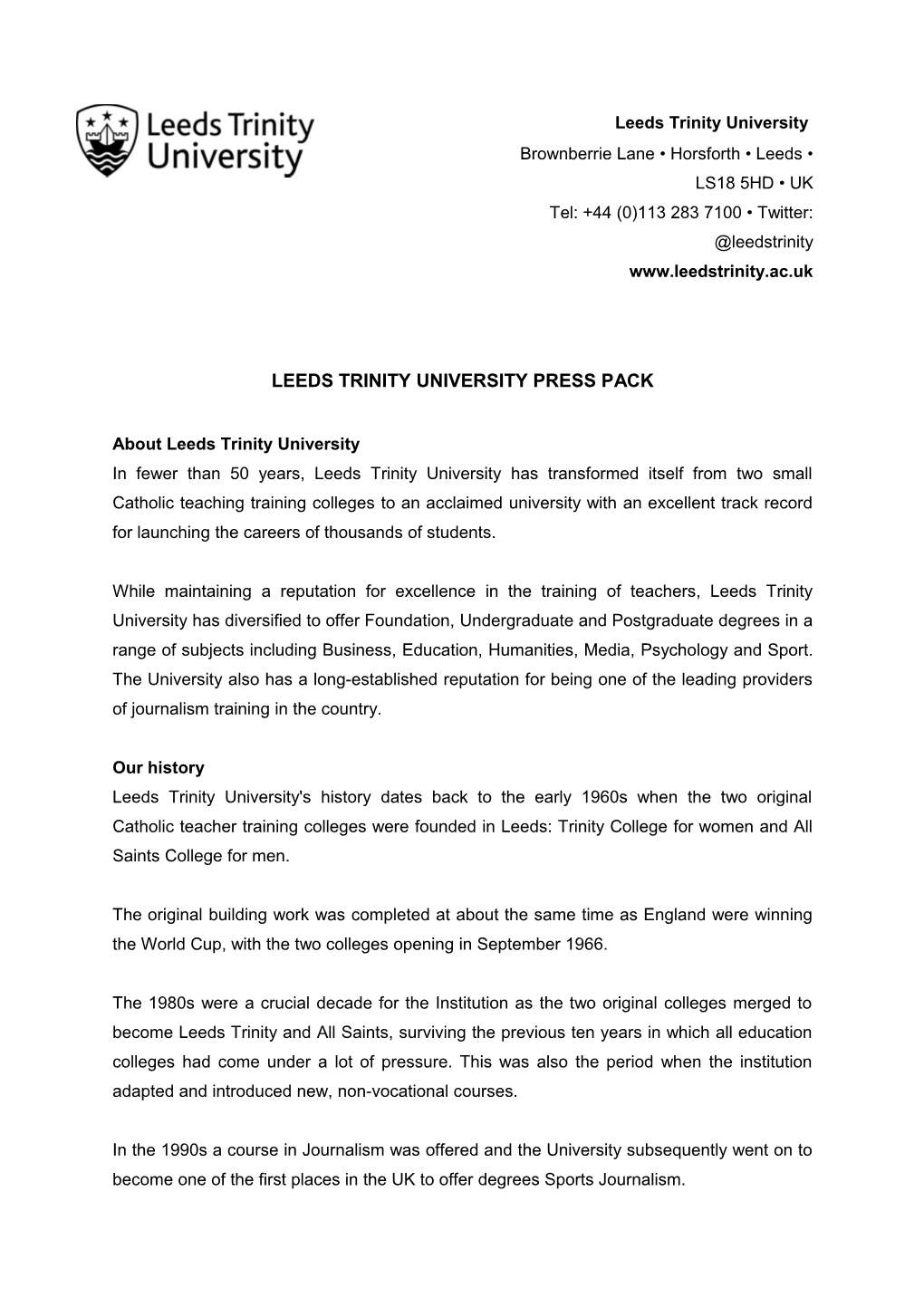 Leeds Trinity University Press Pack