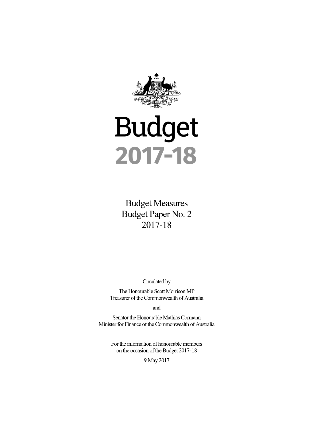Budget 2017-18 - Budget Measures Budget Paper No. 2