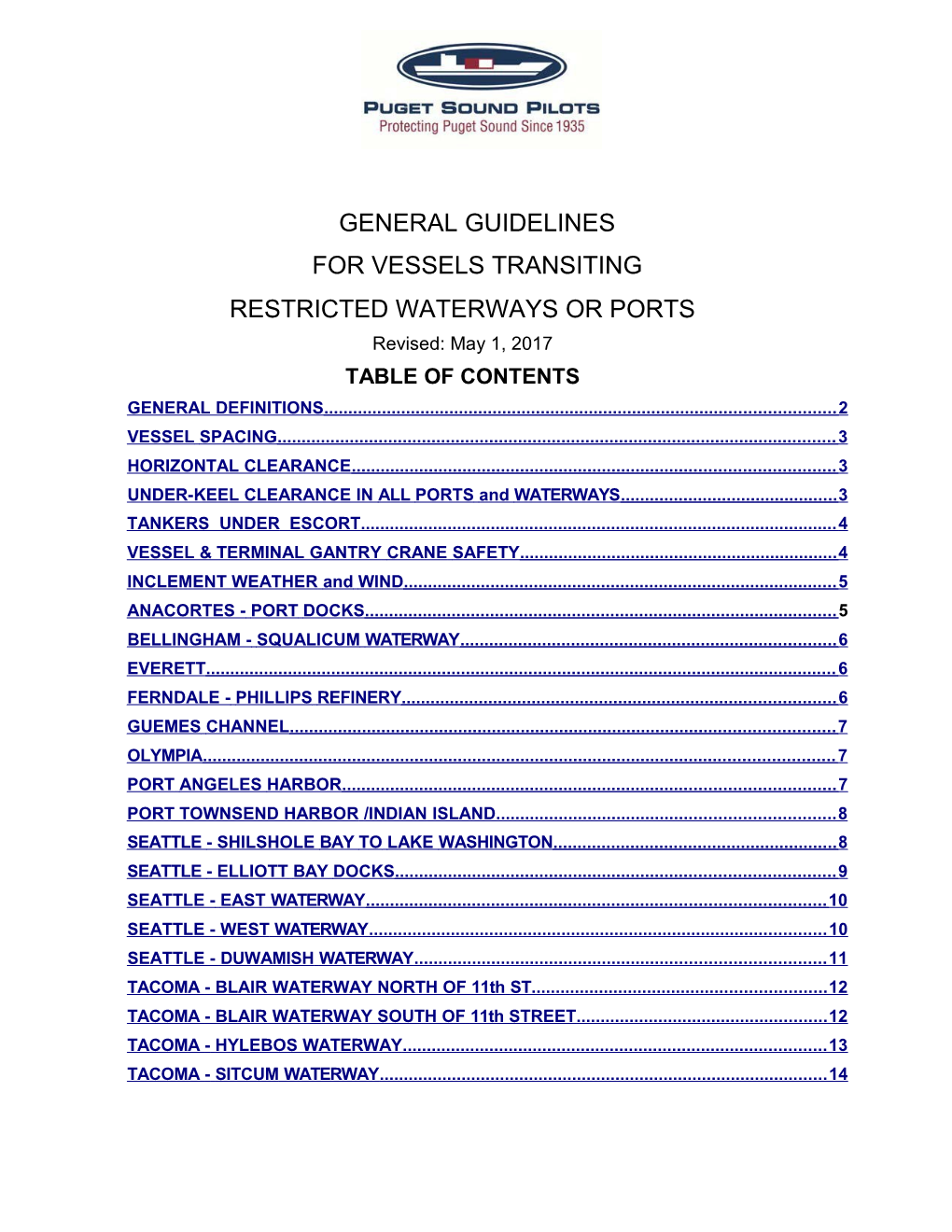 General Guidelines for Vessels Transiting