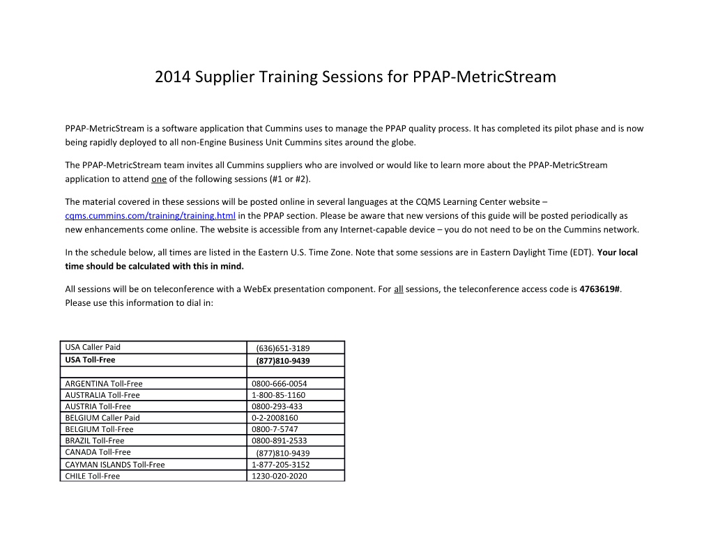 2014 Supplier Training Sessions for PPAP-Metricstream