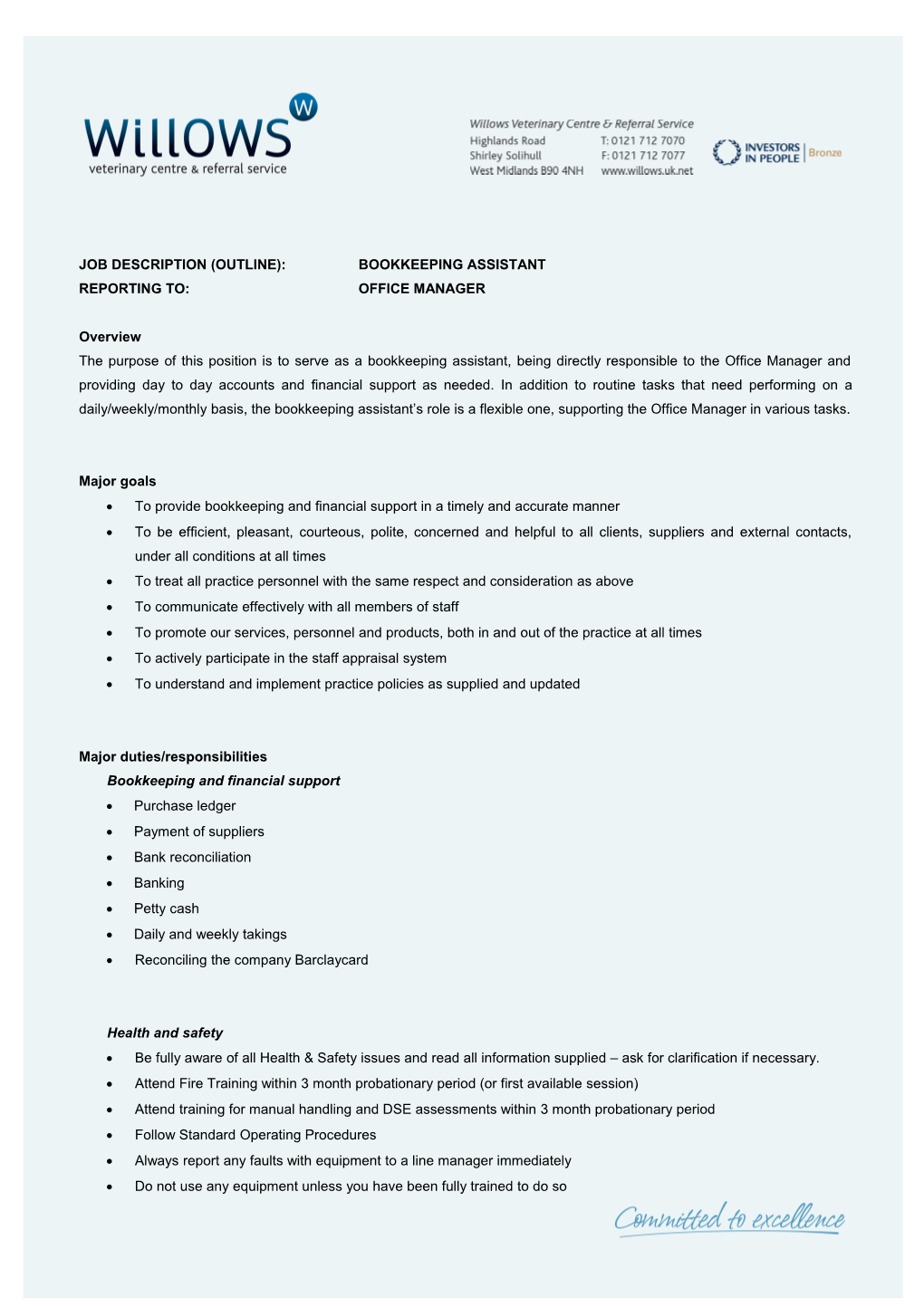 Job Description (Outline):Bookkeeping Assistant