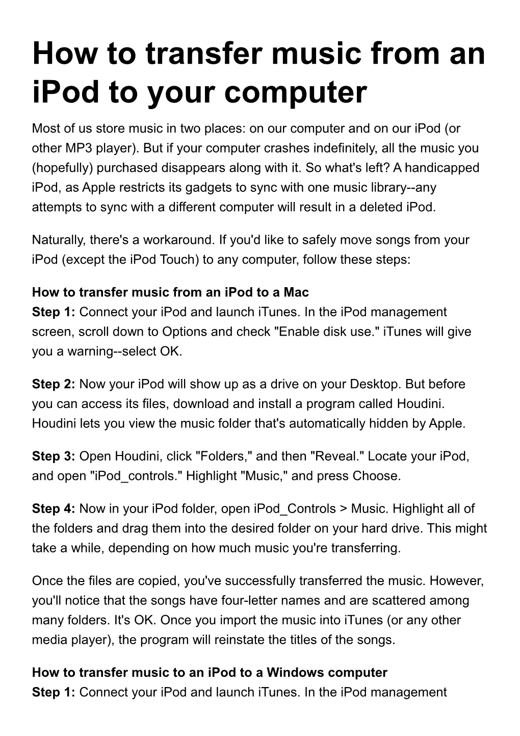 How to Transfer Music from an Ipod to Your Computer