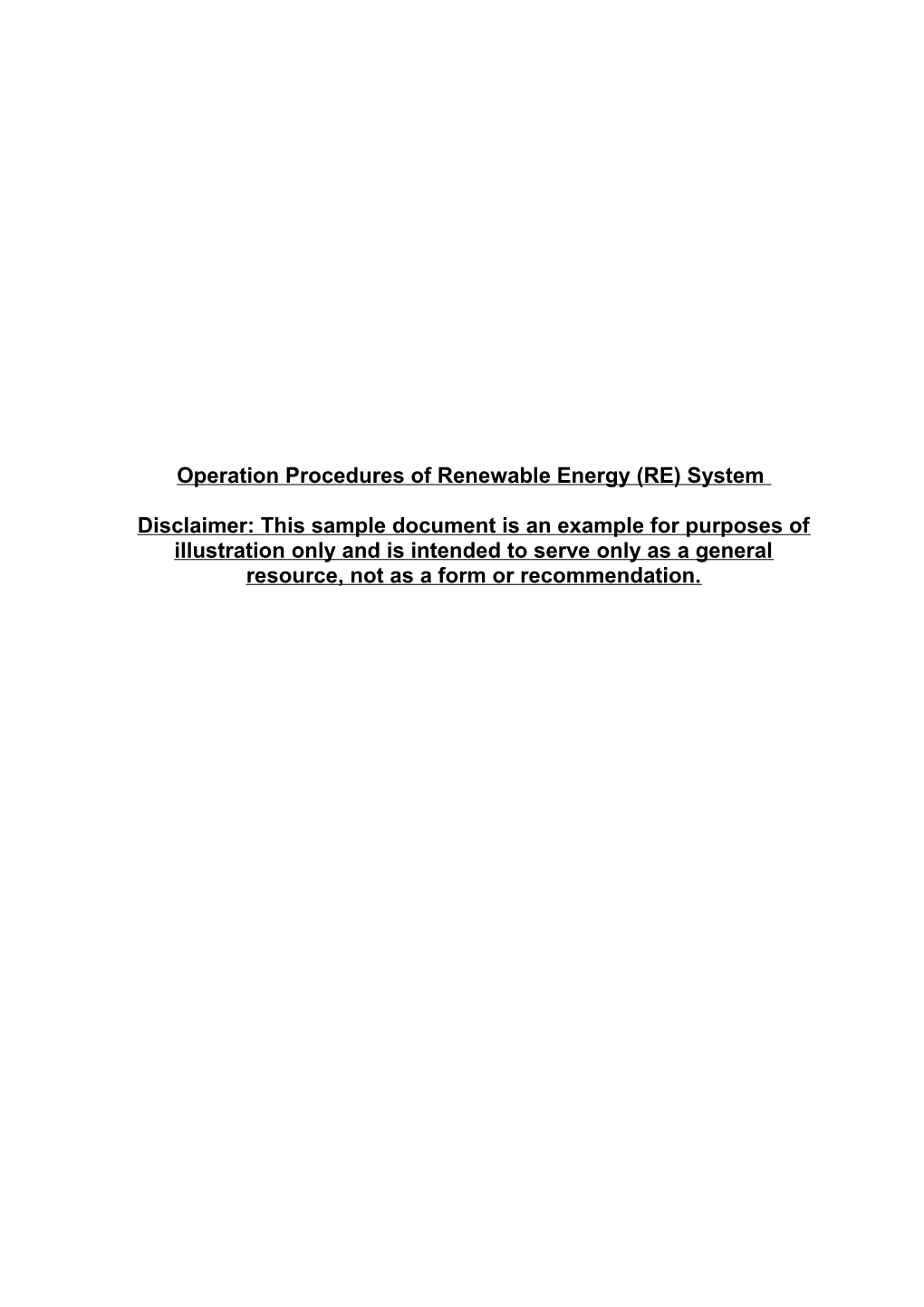Operation Proceduresof Renewable Energy(RE) System