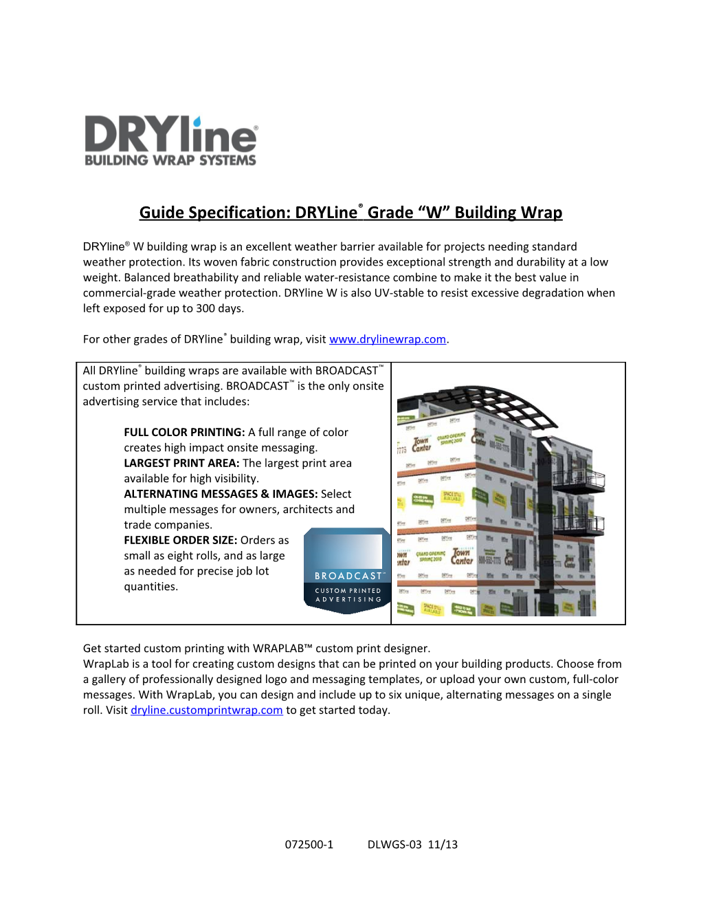 Guide Specification: Dryline Grade W Building Wrap