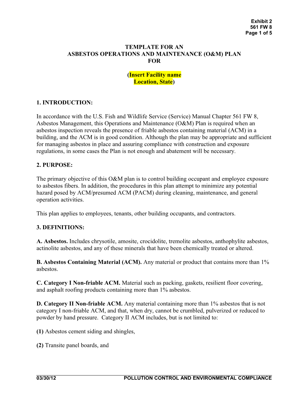 Asbestos Operations and Maintenance (O&M) Plan