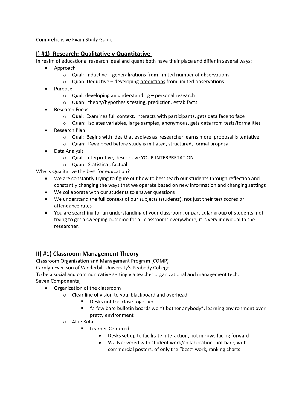 Comprehensive Exam Study Guide s1