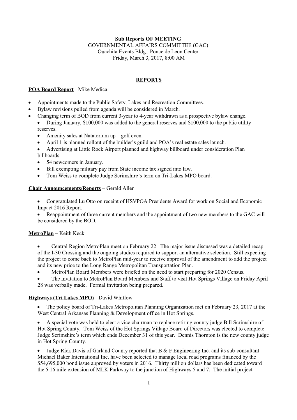 POA Board Report - Mike Medica