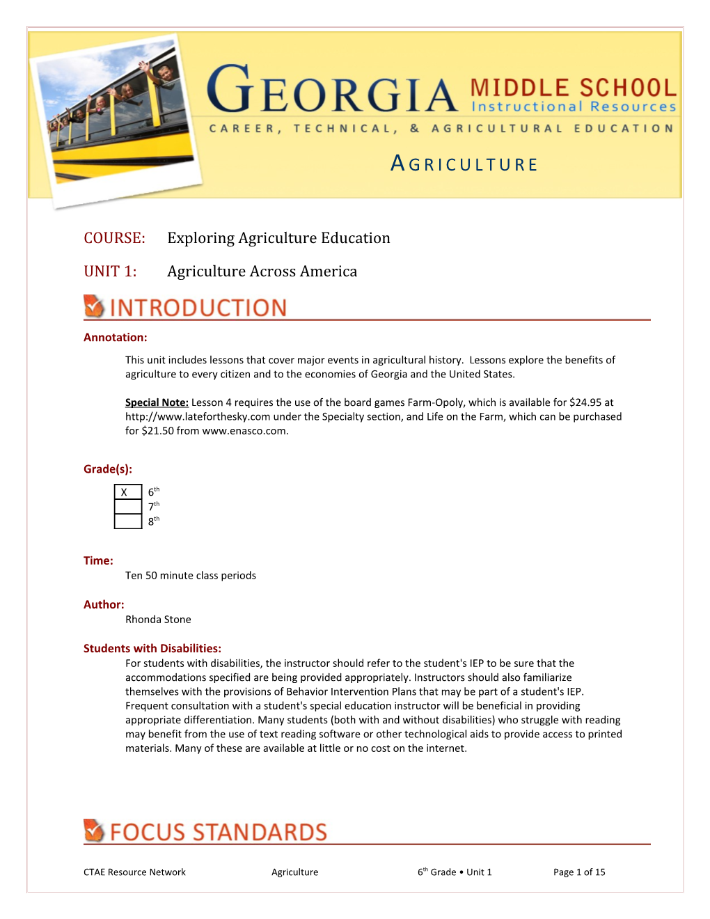 COURSE: Exploring Agriculture Education
