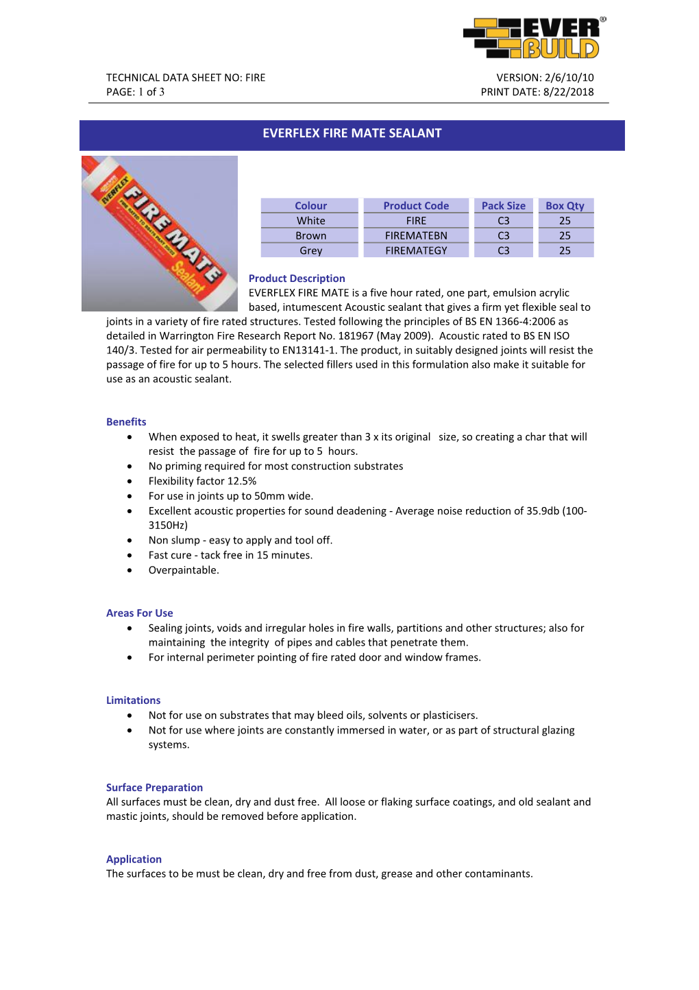 Technical Data Sheet No: Fireversion: 2/6/10/10