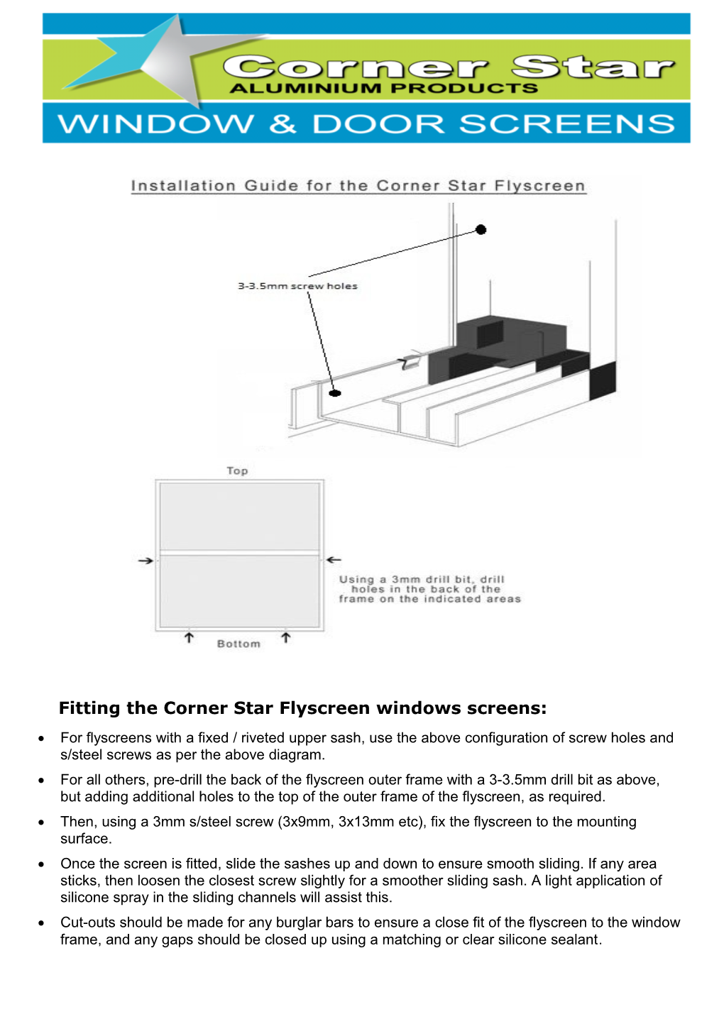 Fitting the Corner Star Flyscreen Windows Screens