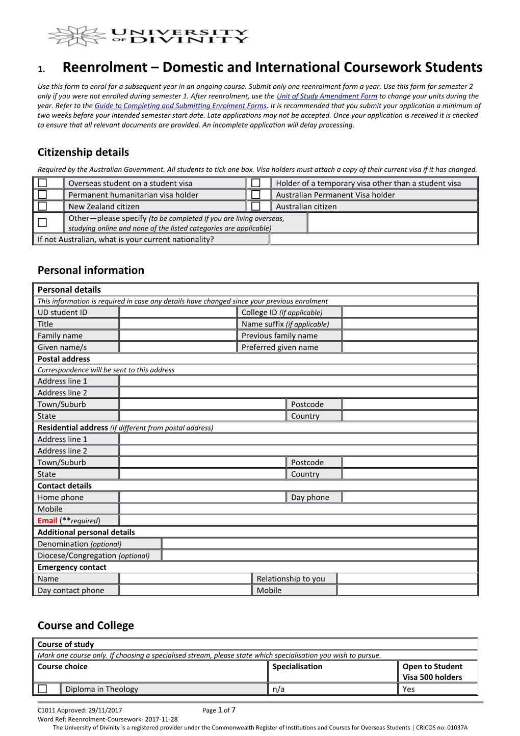 2018 Reenrolment Domestic and International Coursework Students