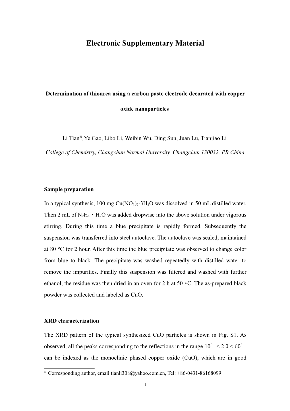 Determination of Thiourea Using a Carbon Paste Electrode Decorated with Copper Oxide