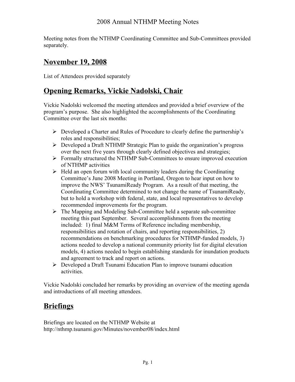 2008 Annual NTHMP Meeting Notes