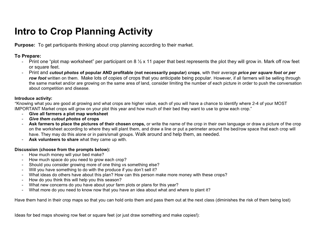 Intro to Crop Planning Activity