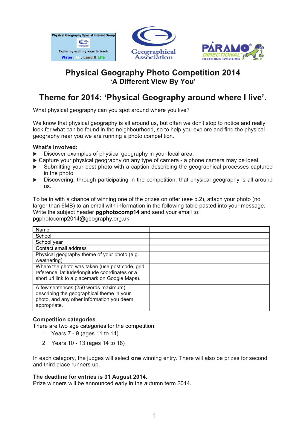 Physical Geography Photo Competition 2014