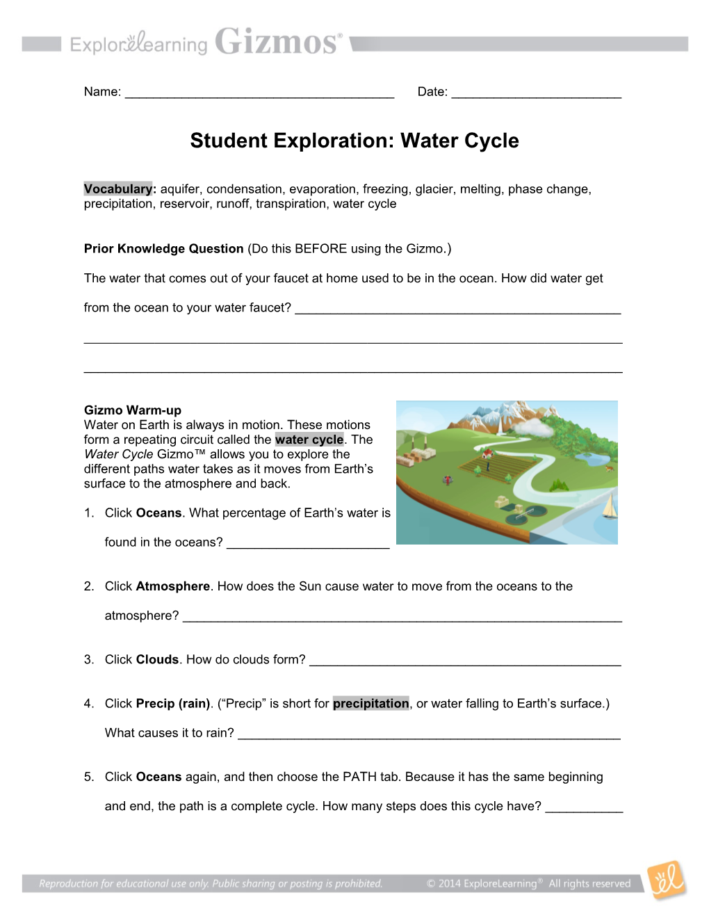 Student Exploration: Water Cycle