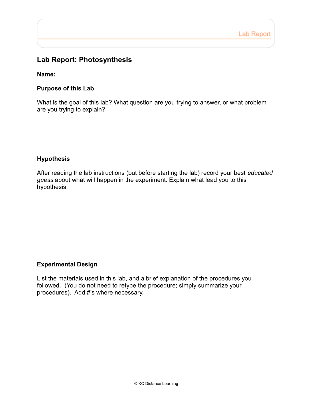 Lab Report: Photosynthesis