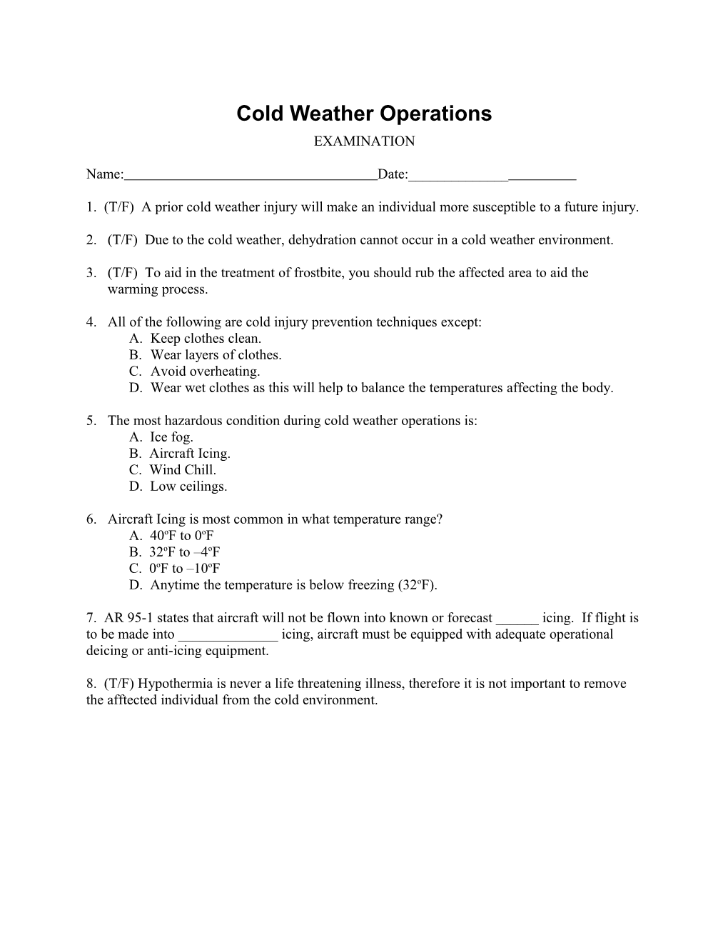Cold Weather Operations Exam
