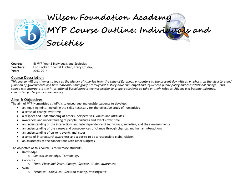 MYP Course Outline: Individuals and Societies