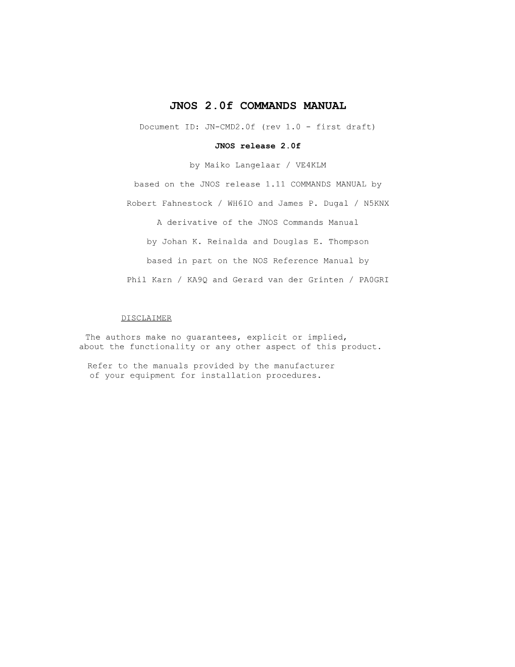 JNOS 2.0F COMMANDS MANUAL