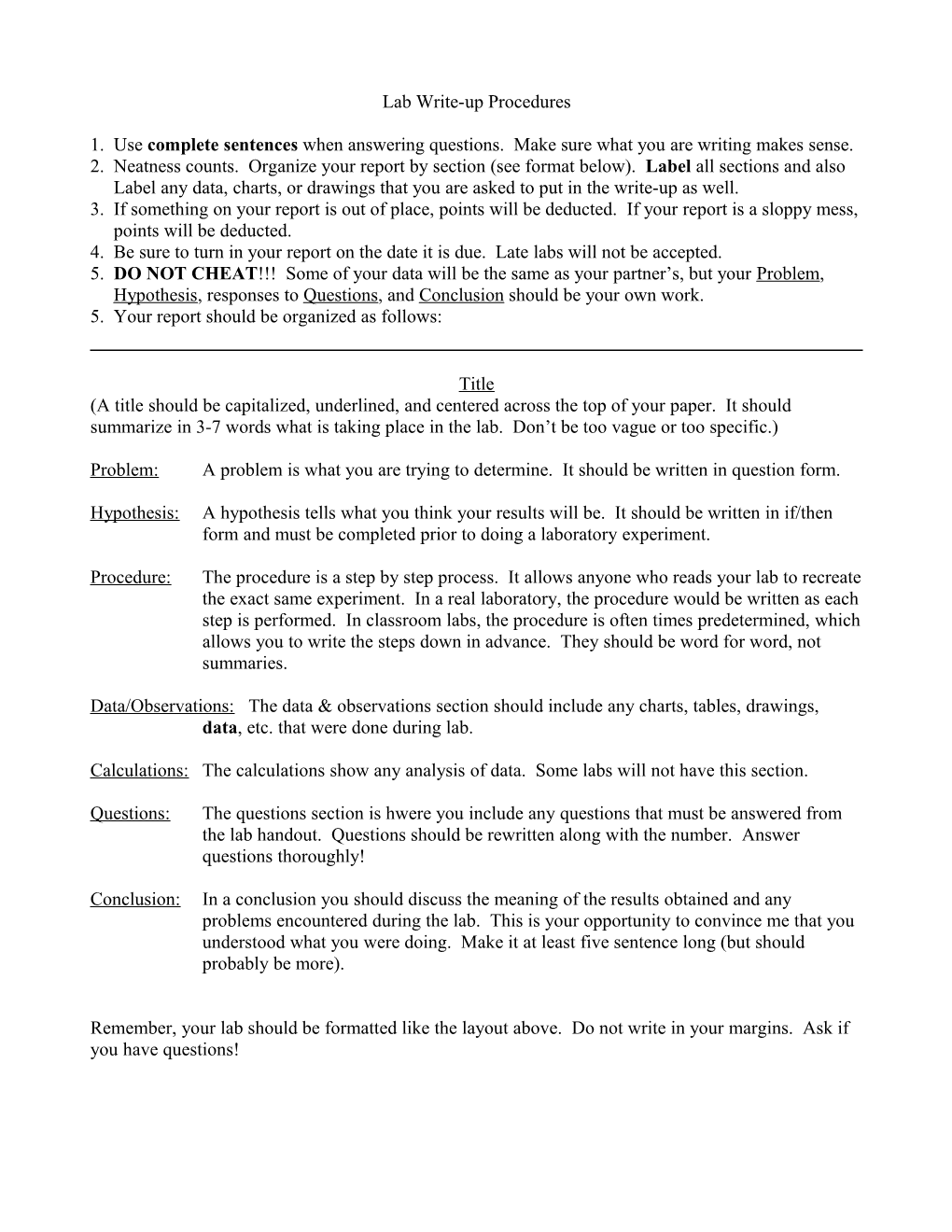 Lab Write-Up Procedures