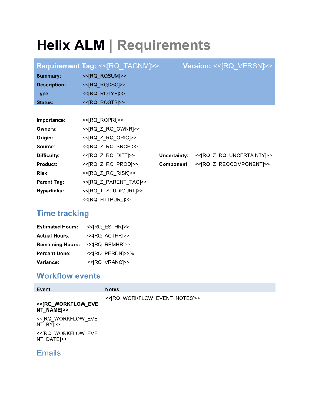 Helix ALM Requirements