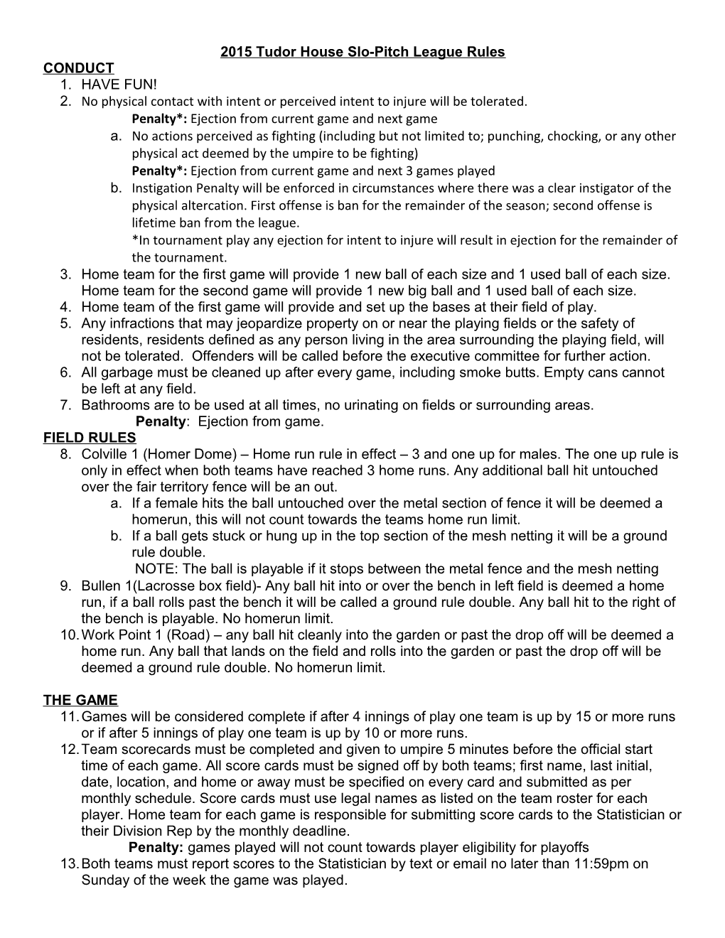 2015 Tudor House Slo-Pitch League Rules