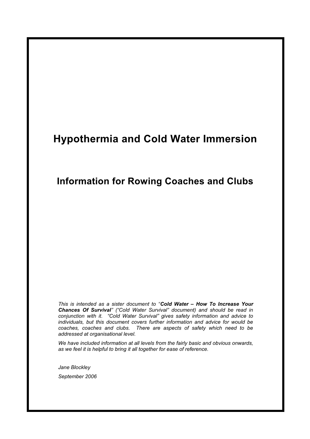 Cold Water Immersion and Hypothermia Advice for Coaches and Clubs