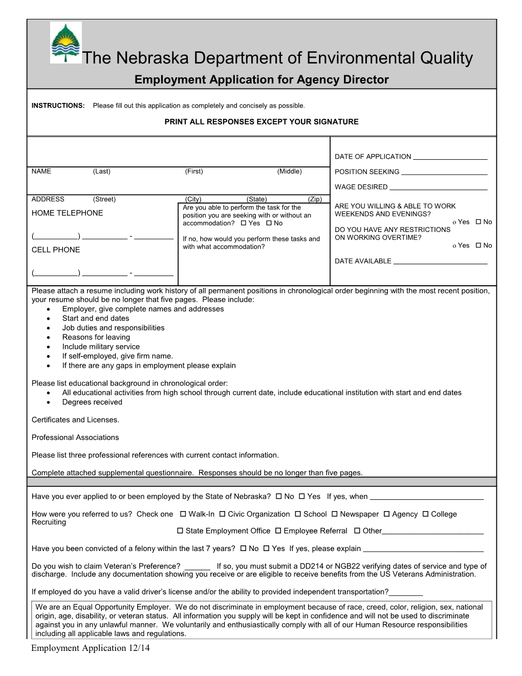 Employment Application 12/14