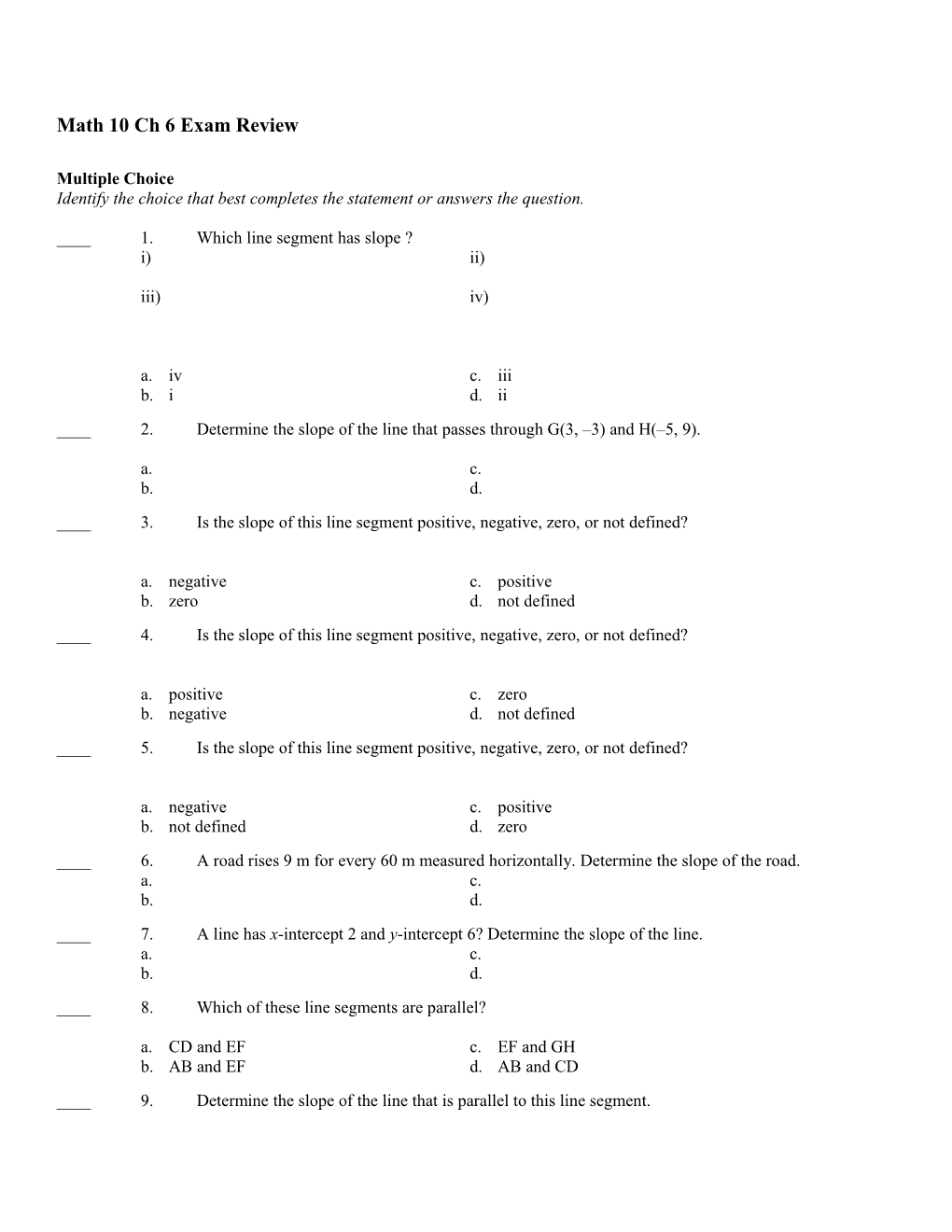 Math 10 Ch 6 Exam Review