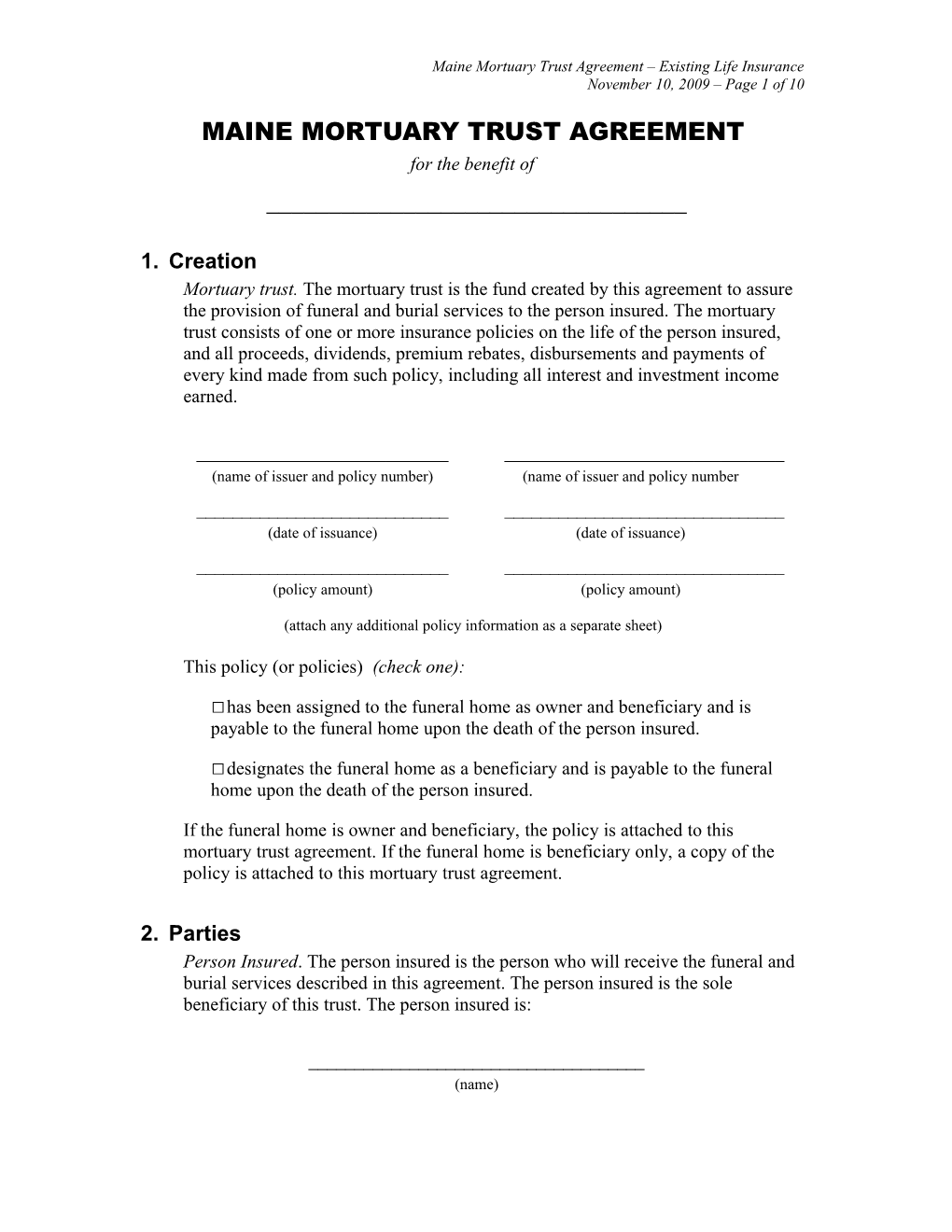 Mortuary Trust Agreement s1