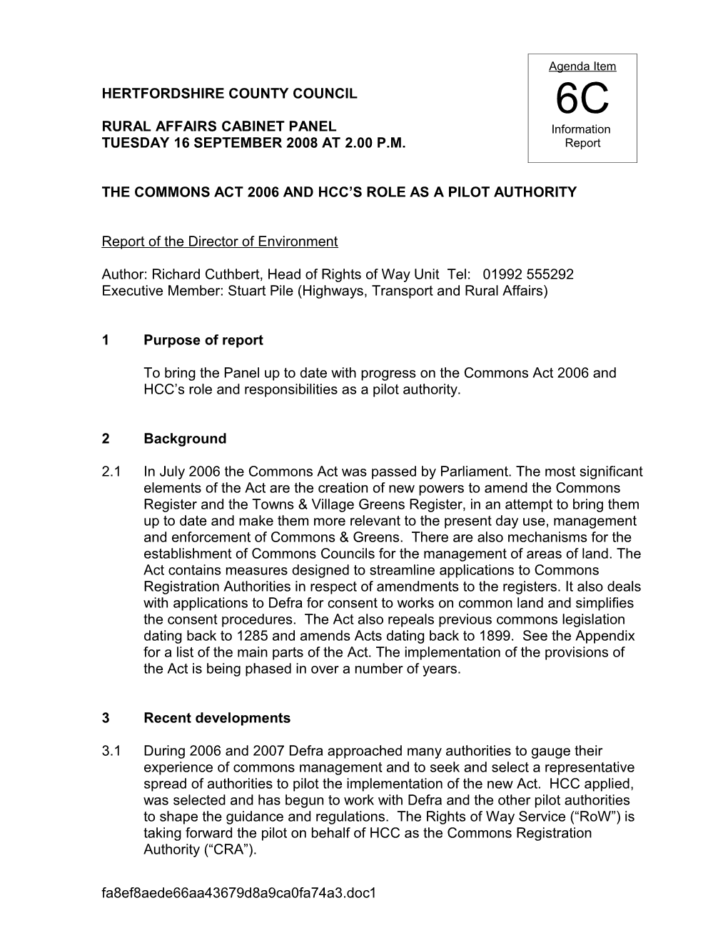 The Commons Act 2006 and HCC's Role As Pilot Authority