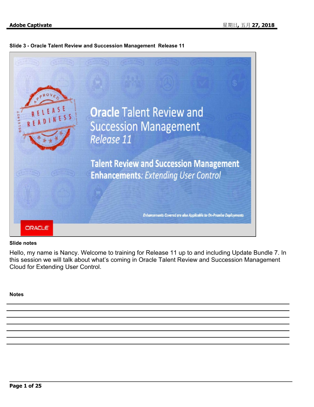 Slide 3 - Oracle Talent Review and Succession Management Release 11