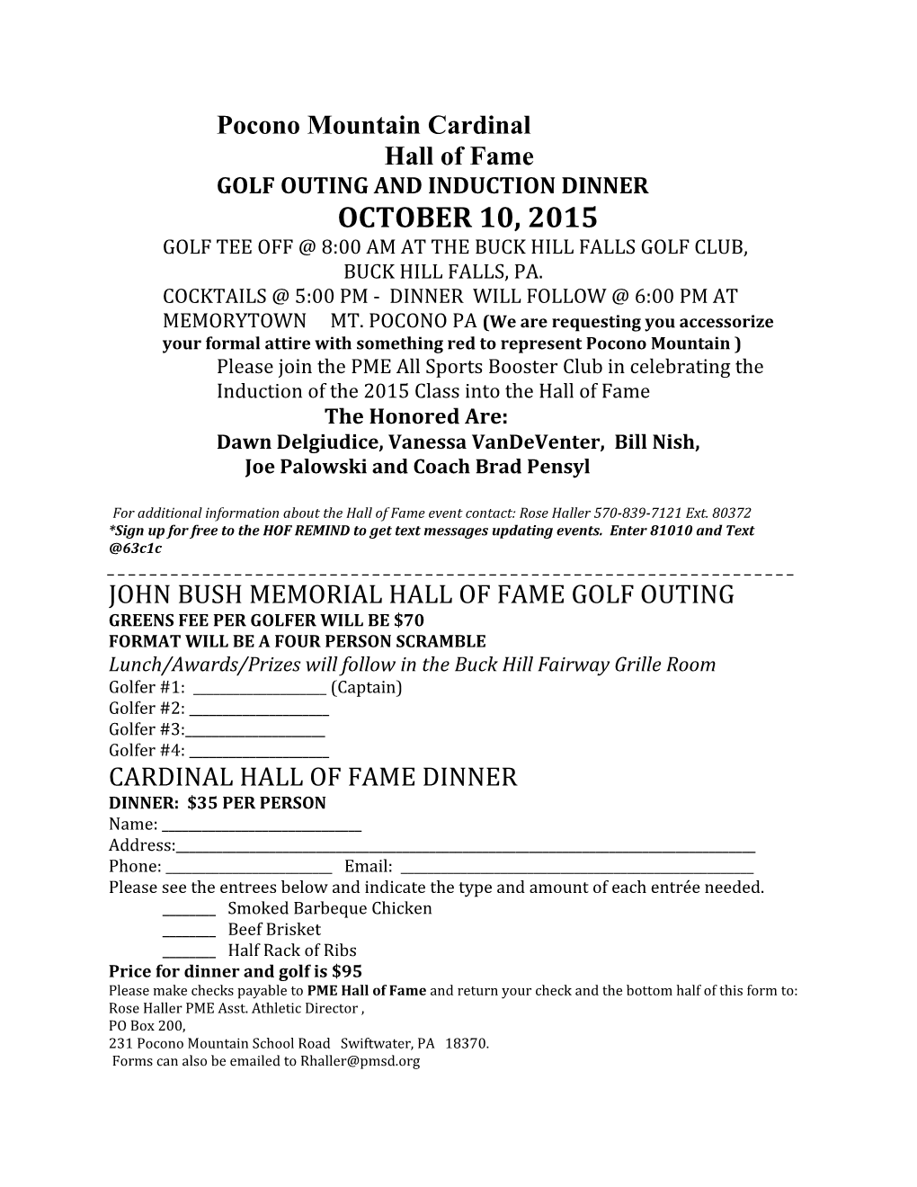 Golf Outing and Induction Dinner