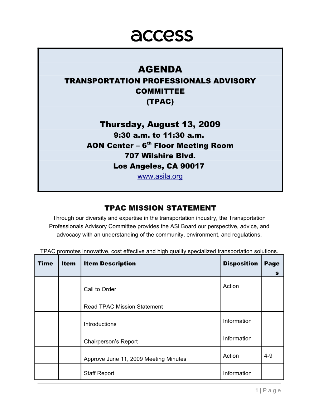 Transportation Professionals Advisory Committee