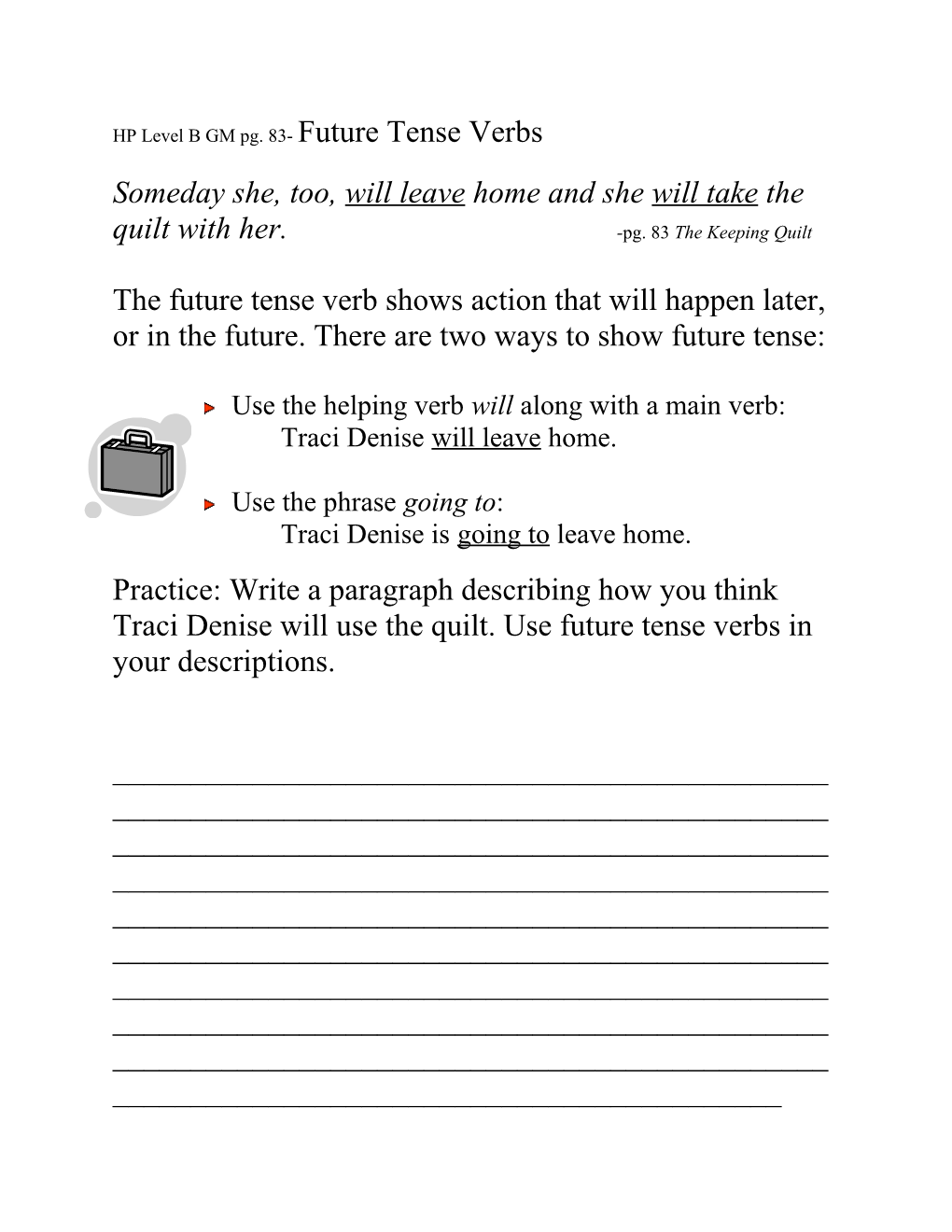 HP Level B GM Pg. 83- Future Tense Verbs