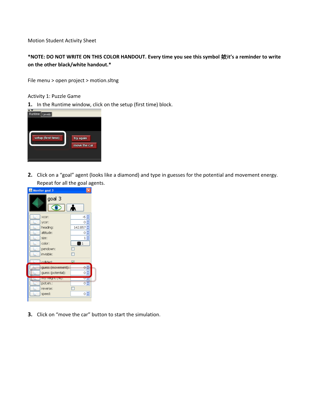 Motion Student Activity Sheet