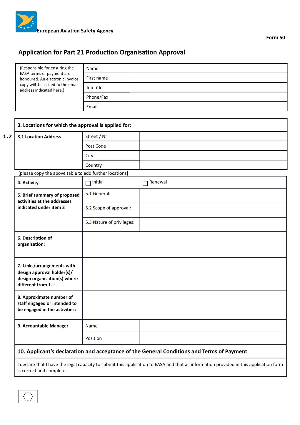 Application for Part 21 Production Organisation Approval