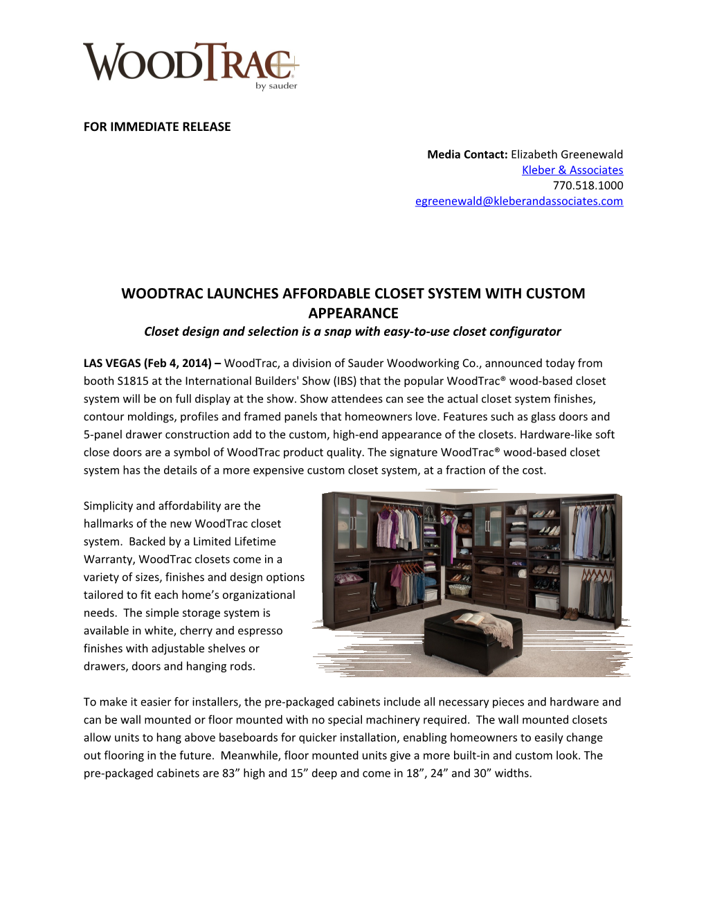 Woodtrac Launches Affordable Closet System with Custom Appearance