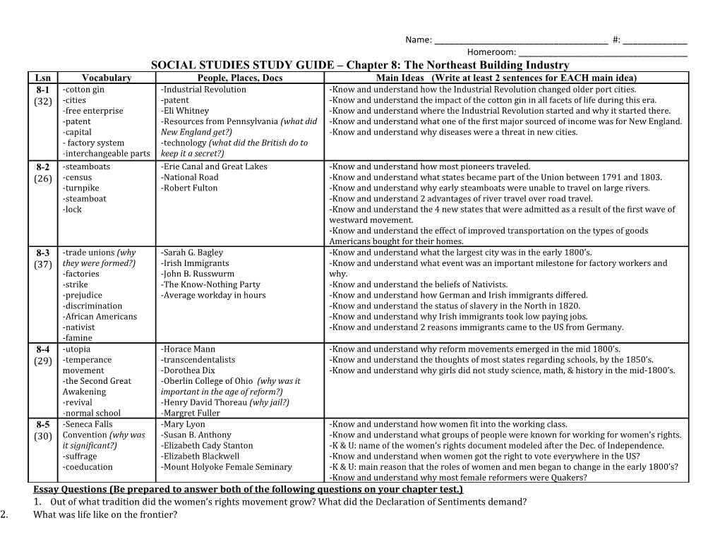 Essay Questions (Be Prepared to Answer Both of the Following Questions on Your Chapter Test.)