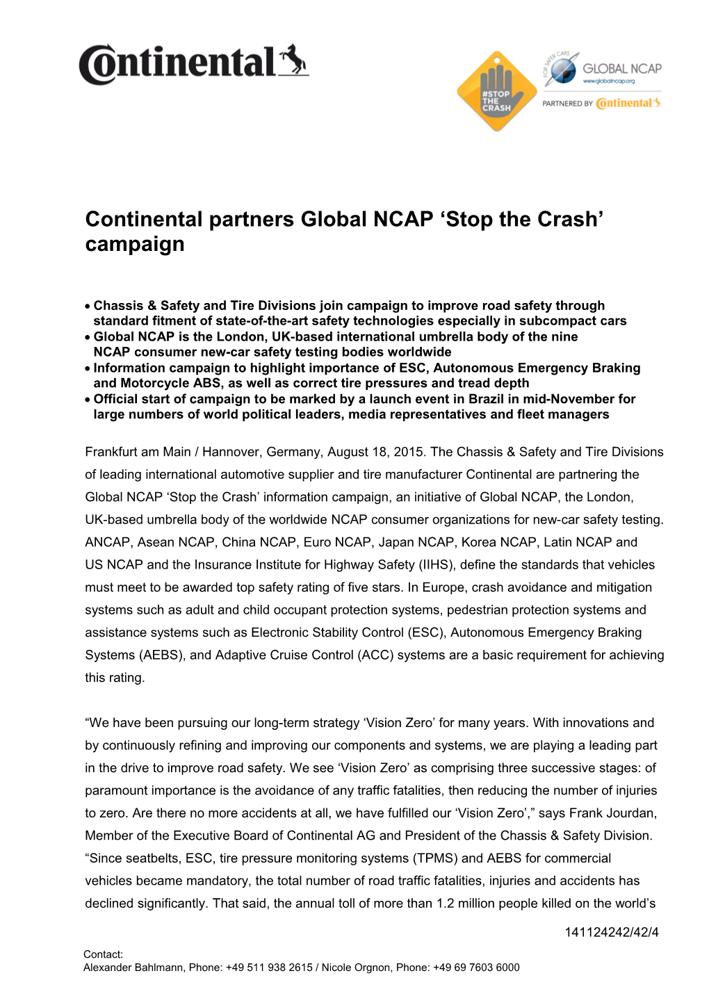 Continental Partners Global NCAP Stop the Crash Campaign