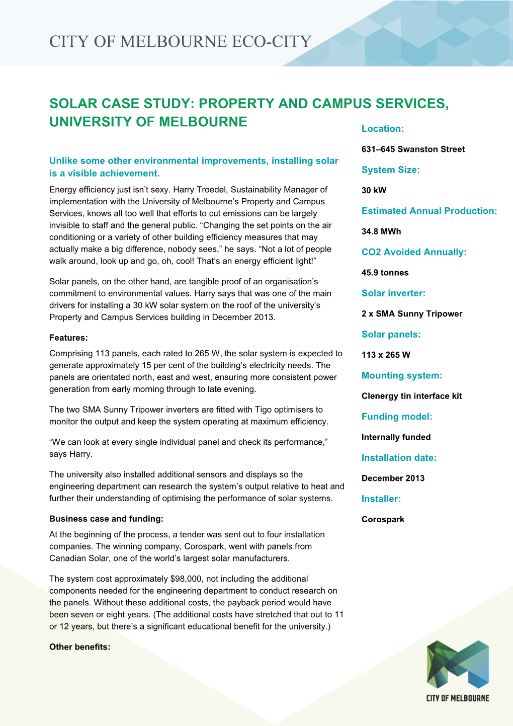 Solar Case Study: Property and Campus Services, University of Melbourne