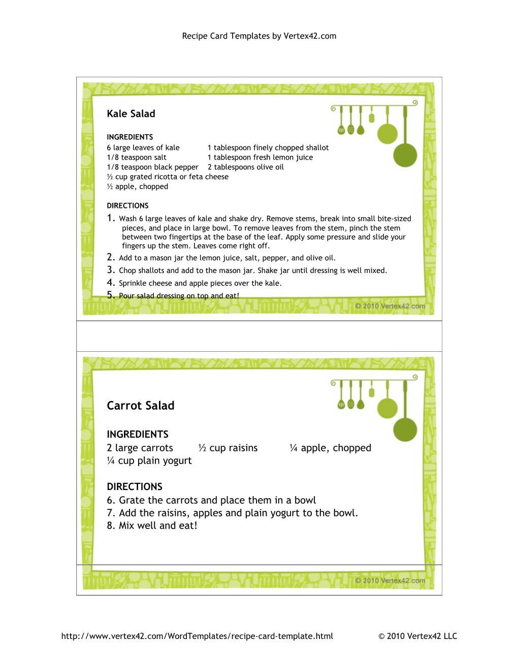 Recipe Card Templates by Vertex42.Com