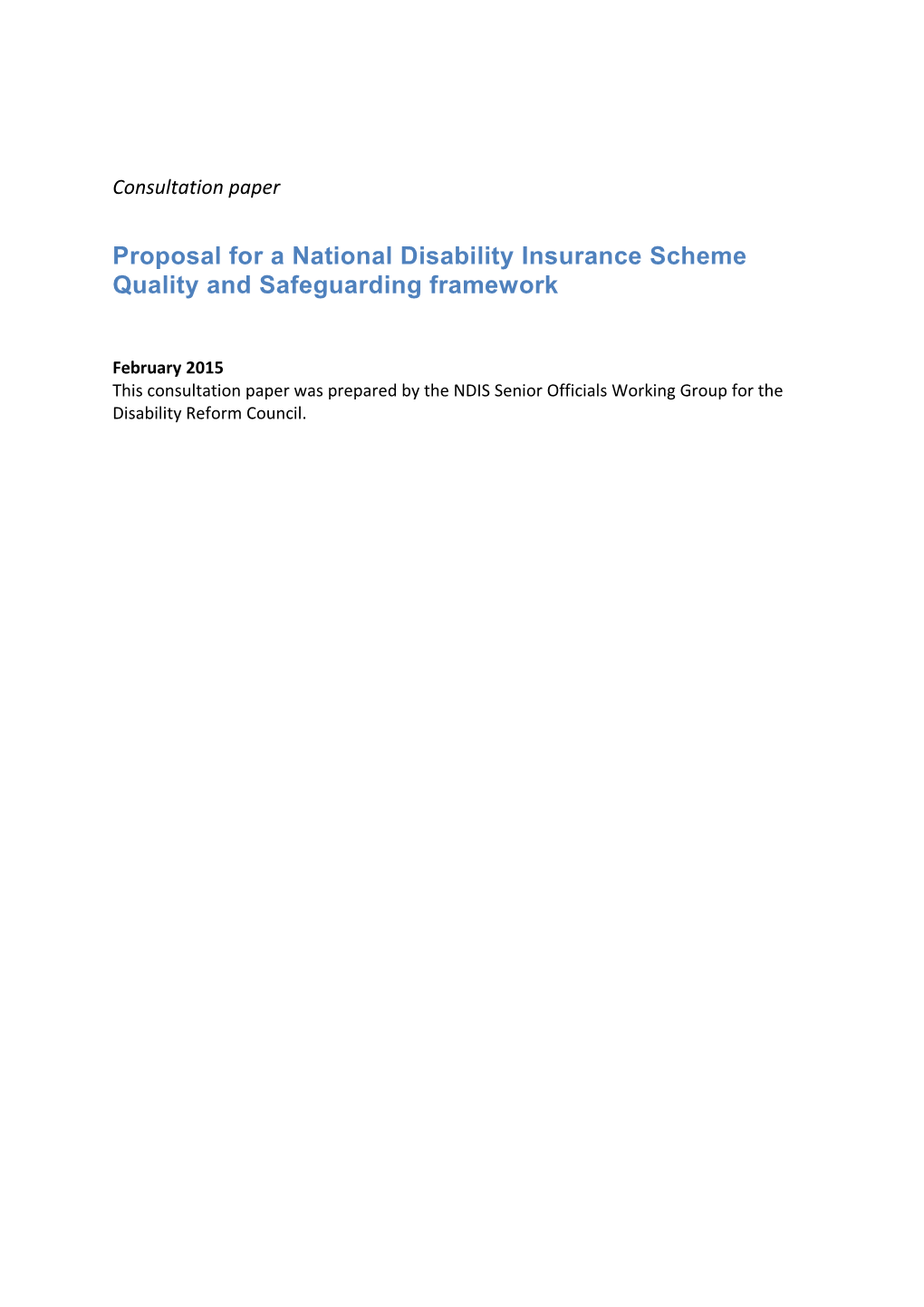 Proposal for a National Disability Insurance Scheme