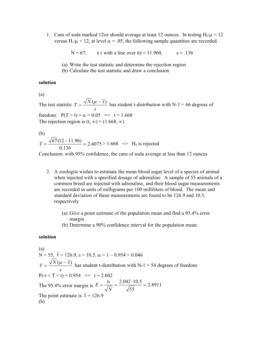 (A) Write the Test Statistic and Determine the Rejection Region