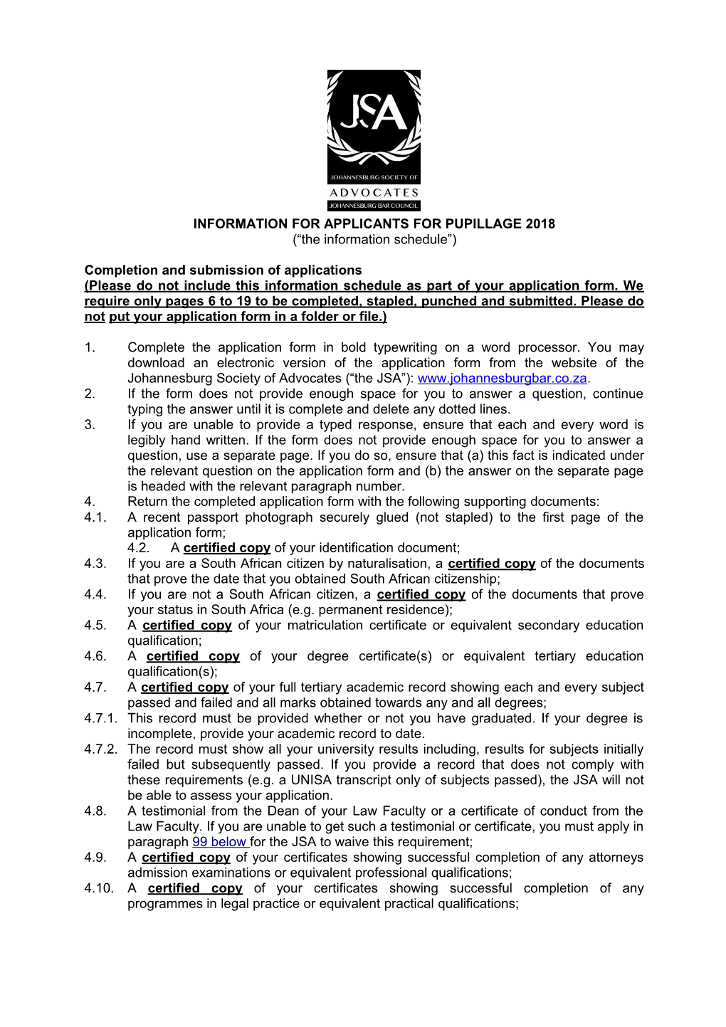 Application for Pupillage at JHB Bar 2014