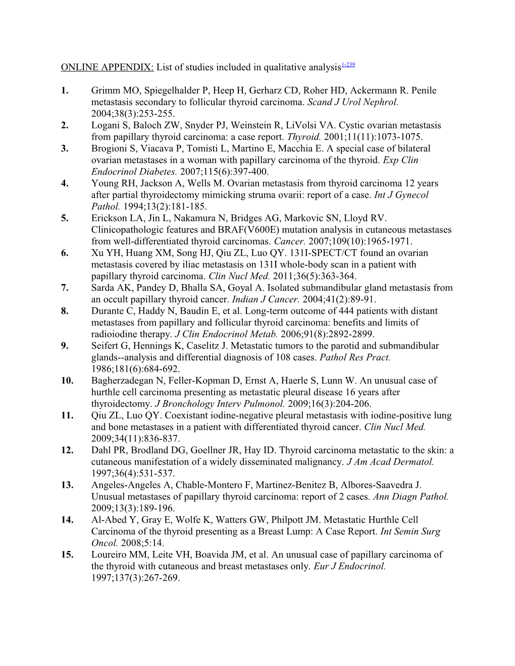 ONLINE APPENDIX: List of Studies Included in Qualitative Analysis1-239