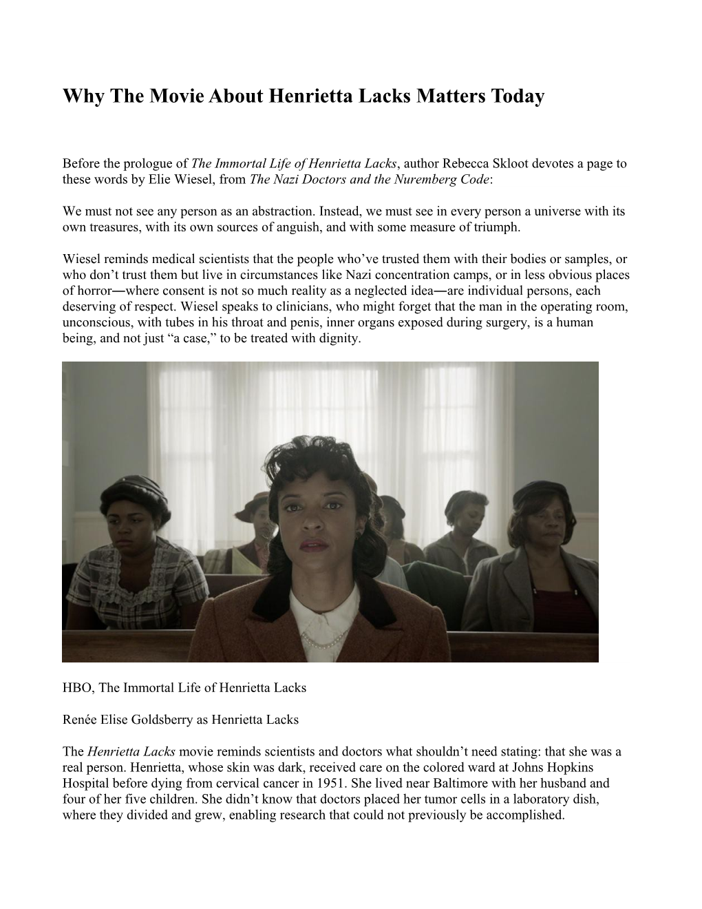 Why the Movie About Henrietta Lacks Matters Today